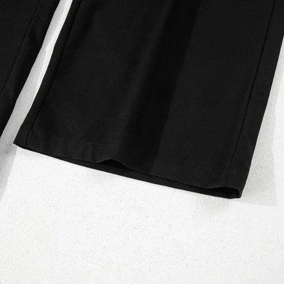 B249 Black Spaghetti Straps Shirred Bodice Pocketed Wide Leg Jumpsuit - Picture 16 of 16